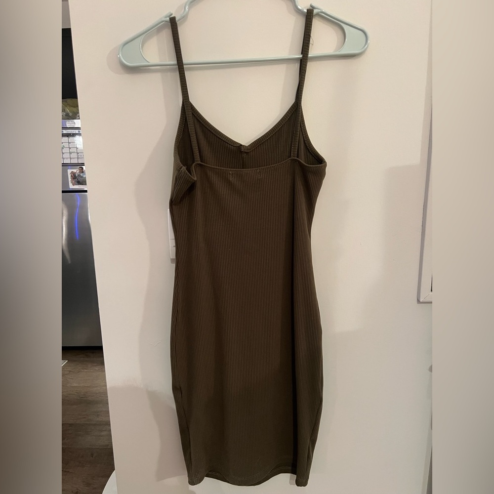Green Ribbed Button-Front Dress - Picture 2 of 2